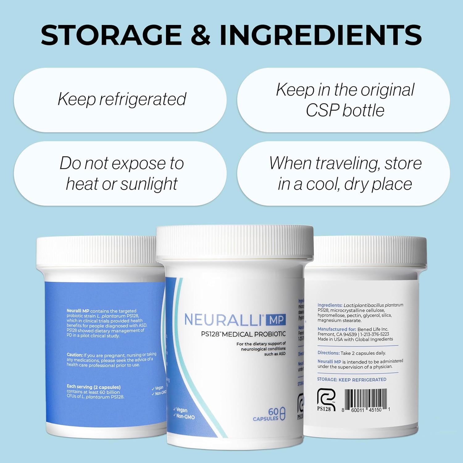Bened Life Neuralli MP, PS128 Probiotic Medical Food for People with ASD and PD (30-Day Supply)