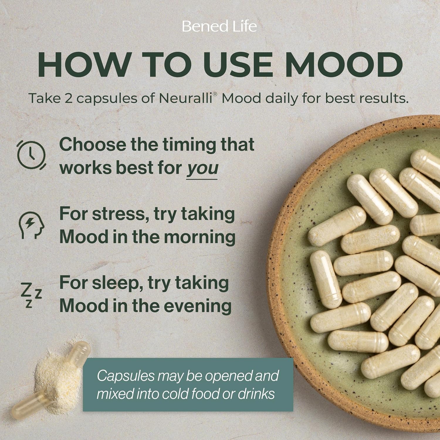 Bened Life Neuralli Mood with PS128 for Stress Relief & Recovery via The Gut-Brain Axis (30-Day Supply), Ages 18+